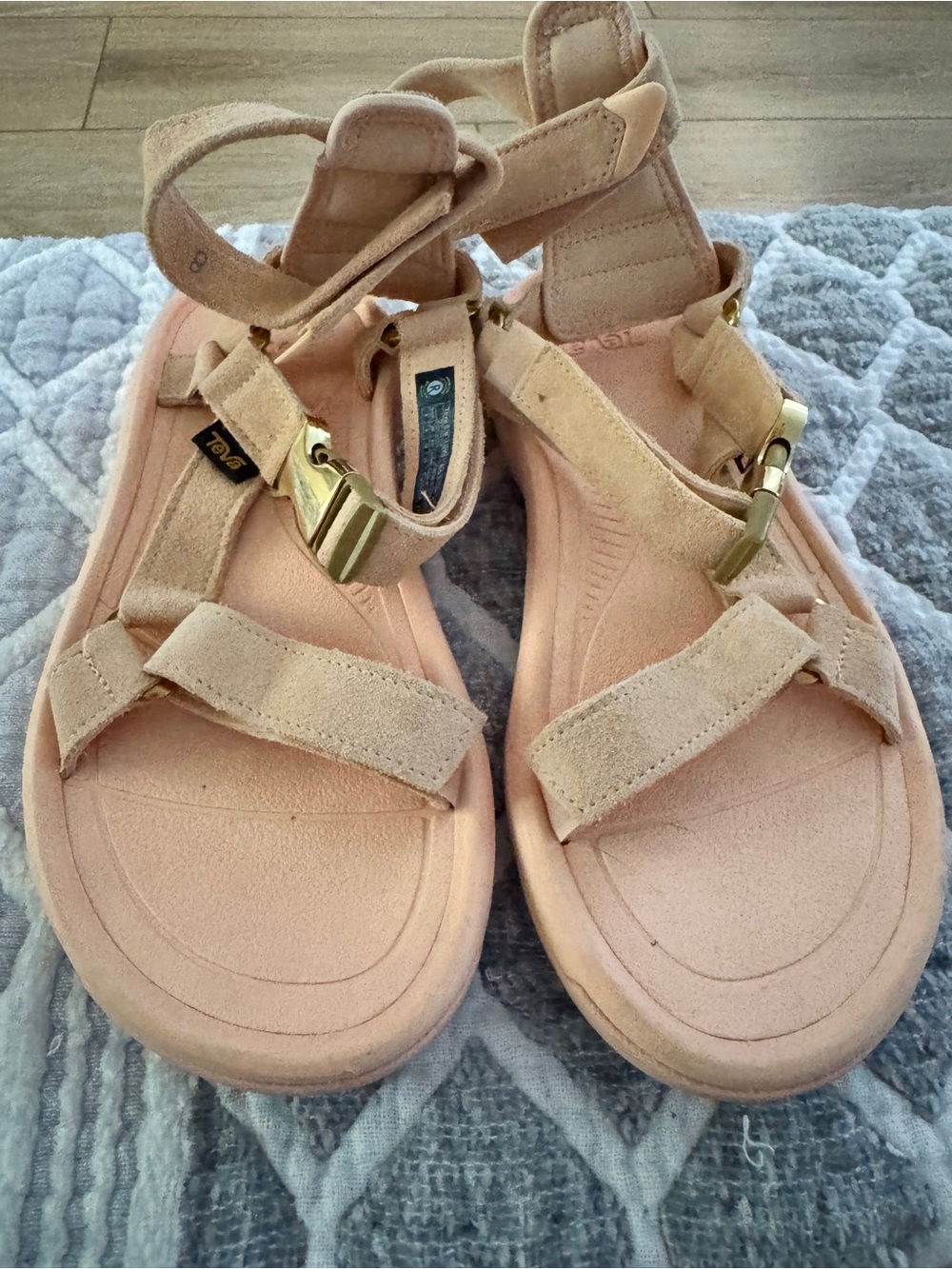 Teva Women's Strappy Suede Sandals in Blush Pink with Gold Hardware